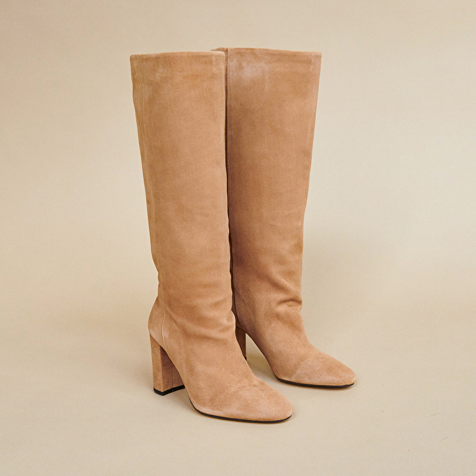 Bottes hautes  en velours camel