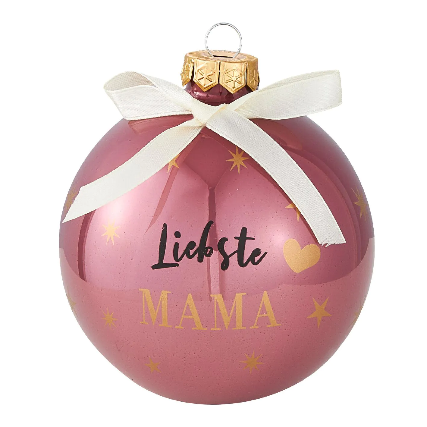 Weihnachtskugel Glas Spruch, Mama/dunkelrosa/glänzend, 10 cm