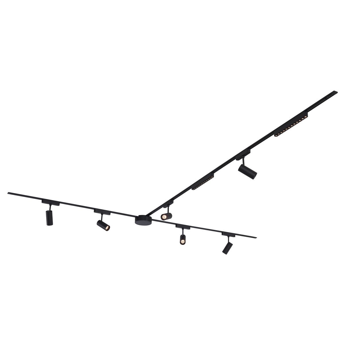 Railsysteem met 6 spots en 2 plafondlampen zwart 1-fase - Magnetic Gert Puntua