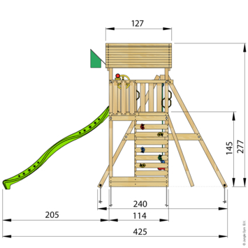 Speeltoestel Jungle Gym Cottage grenen geïmpregneerd met glijbaan groen en 2-schommel module