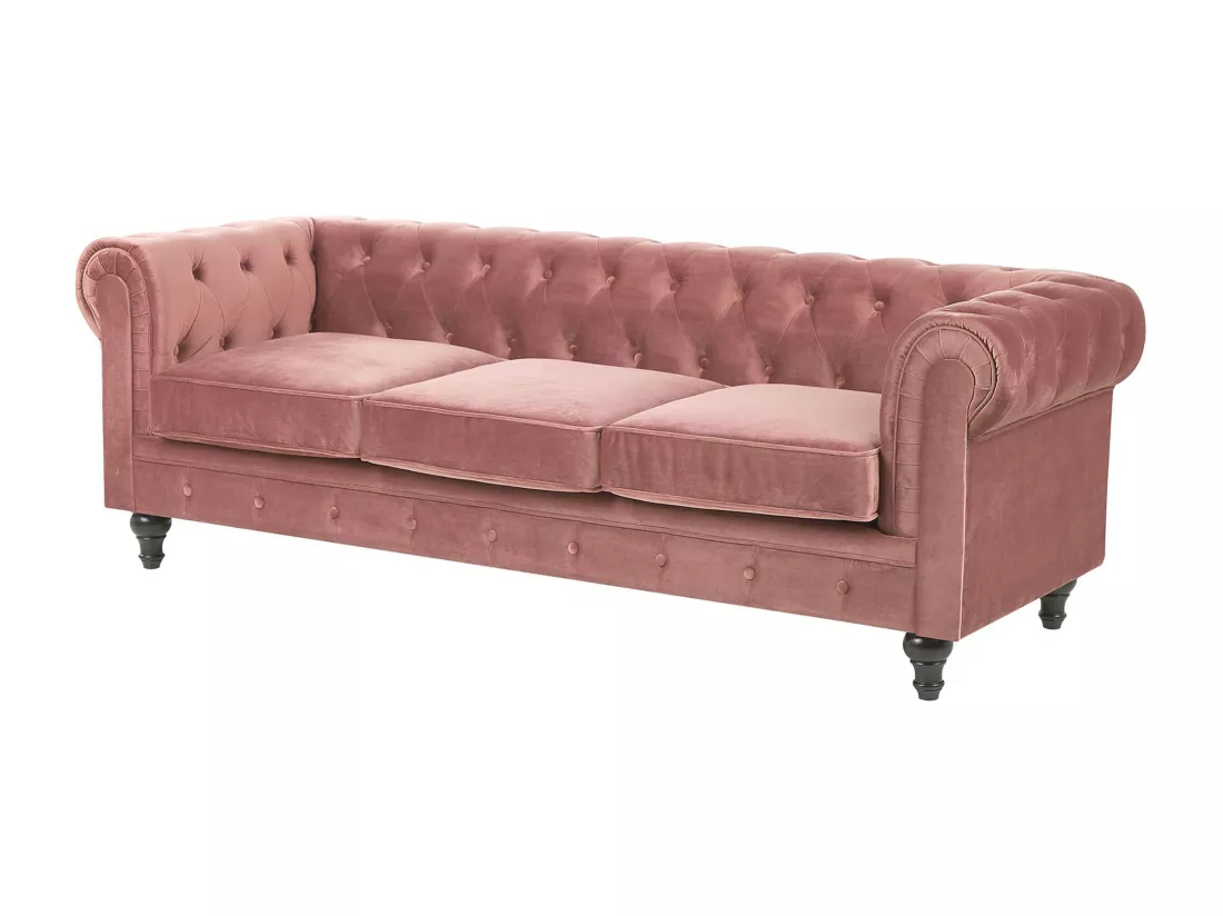 Canapé 3 places en velours rose CHESTERFIELD