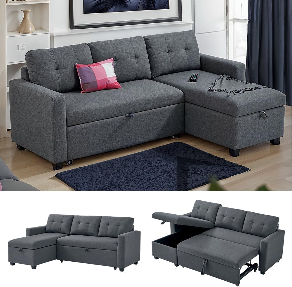 Sofa L Form Campina, Schlafsofa mit Bettkasten, Grau, 226 x 163 cm mit Schlaffunktion
