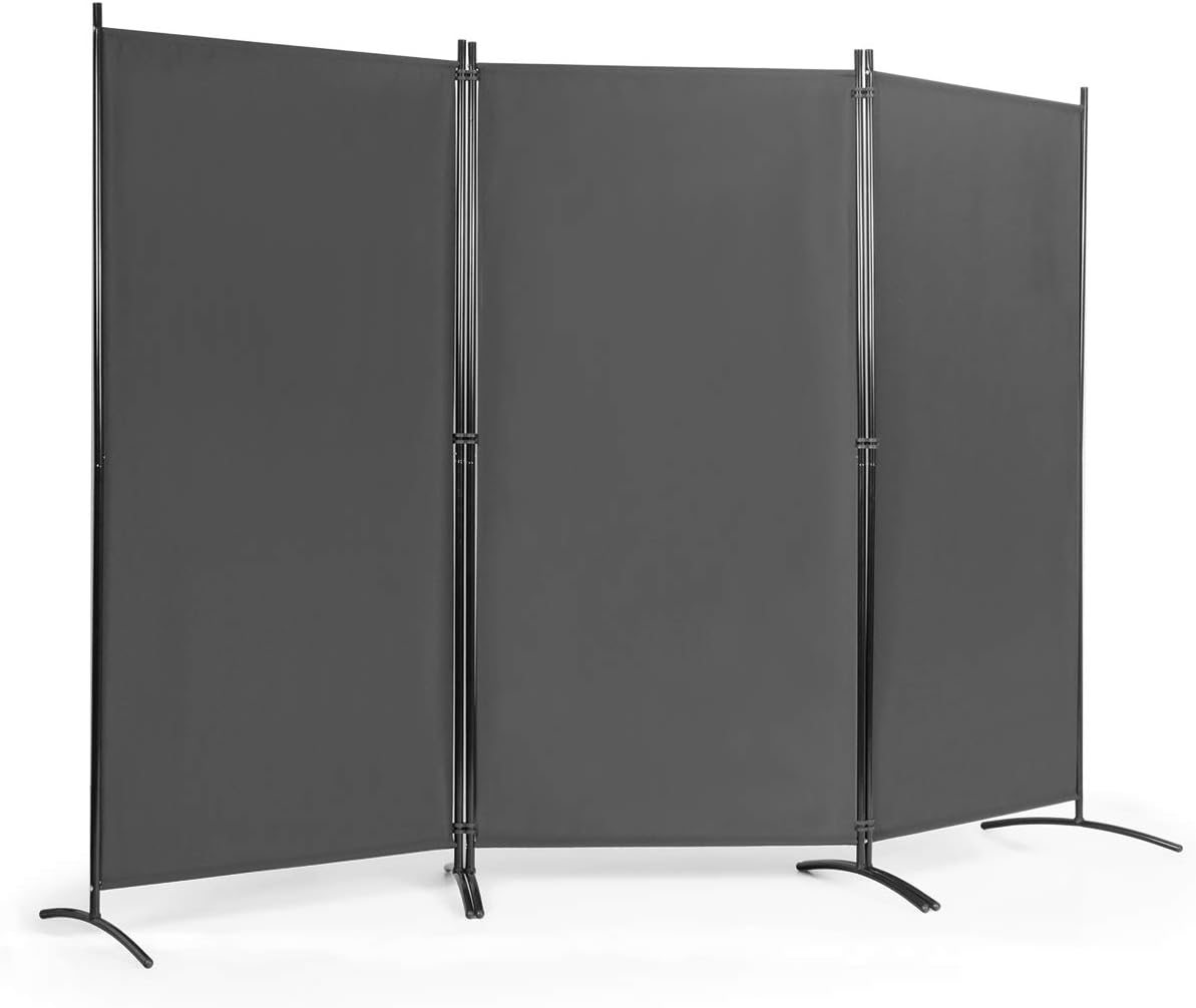 COSTWAY 260 x 183cm Raumteiler, Paravent 3 teilig klappbar, Trennwand Wandschirm aus Metall & Polyester, Sichtschutz Room Divider Innen für Zuhause Büro Terrasse (Grau, 3-teiliger) HH5082837