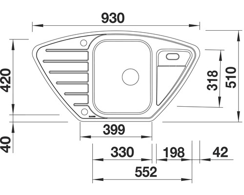 Blanco LANTOS 9E-IF spoelbak, 930 x 510 mm, roestvrij staal, geborstelde afwerking, 516277
