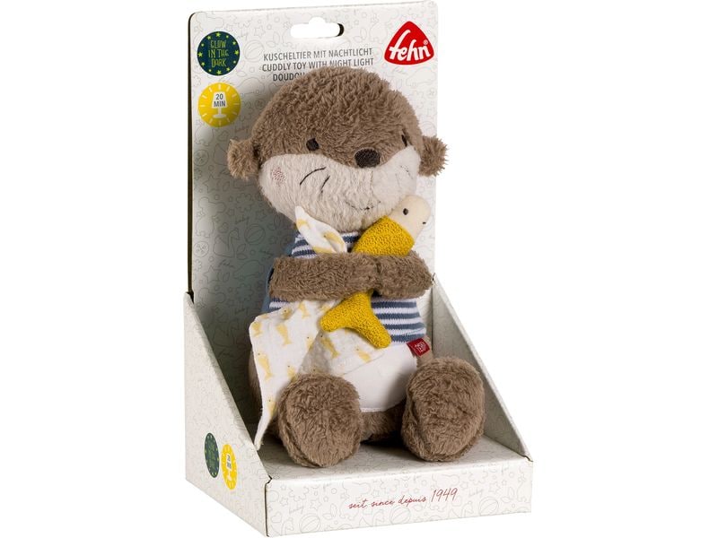 fehn Nachtlicht Otter Schlummerlicht, Einschlafhilfe und Kuscheltier mit Glow-in-the-dark Bestickung