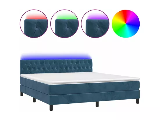 Sommier tapissier matelas et LED Bleu foncé 160x200 cm Velours