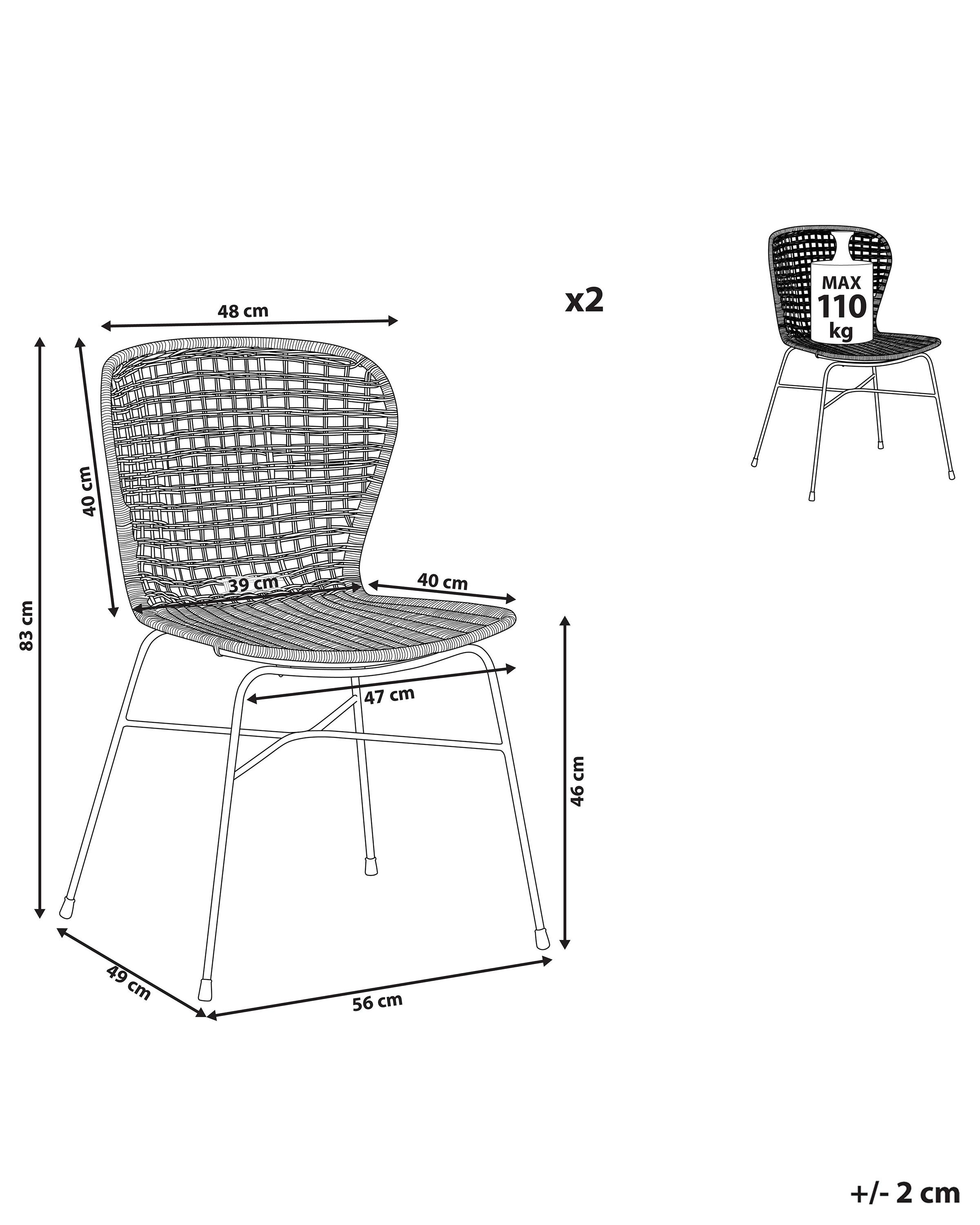 Set van 2 eetkamerstoelen ELFROS Rotan Natuurlijk
