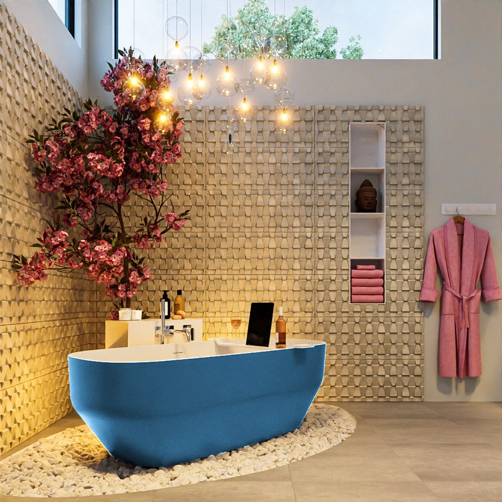 Mondiaz Stone vrijstaand bad 170x75cm kleur jeans/talc