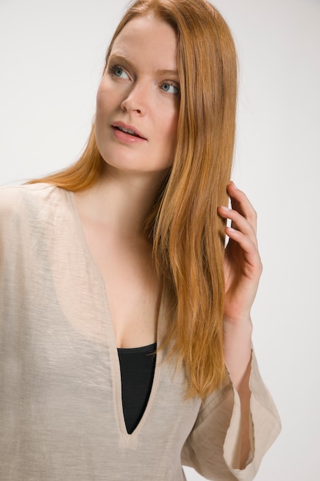 Kleid, A-Linie, Tunika-Ausschnitt, 3/4-Trompetenarm