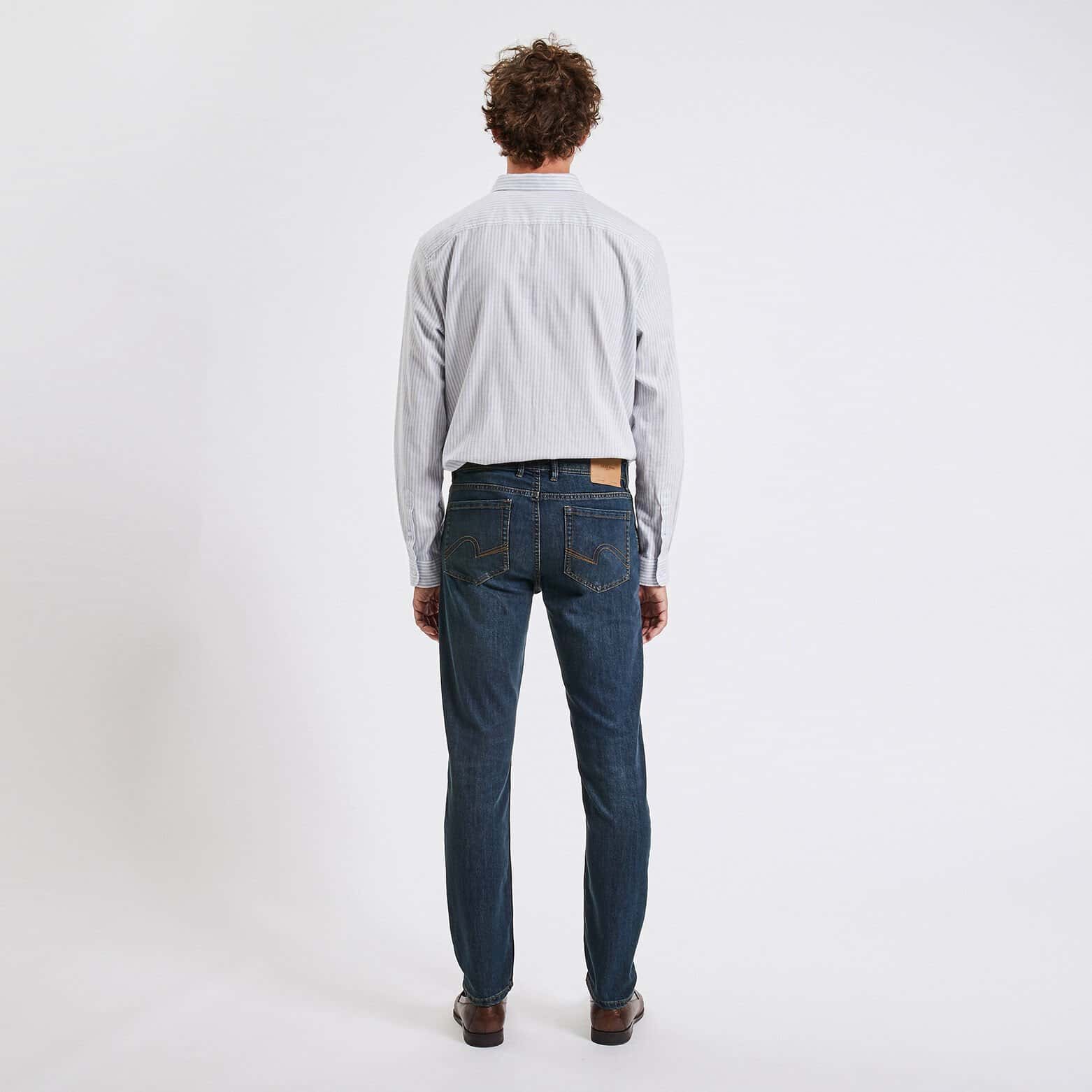 Jean straight 4 longueurs en coton et polyester re Bleu