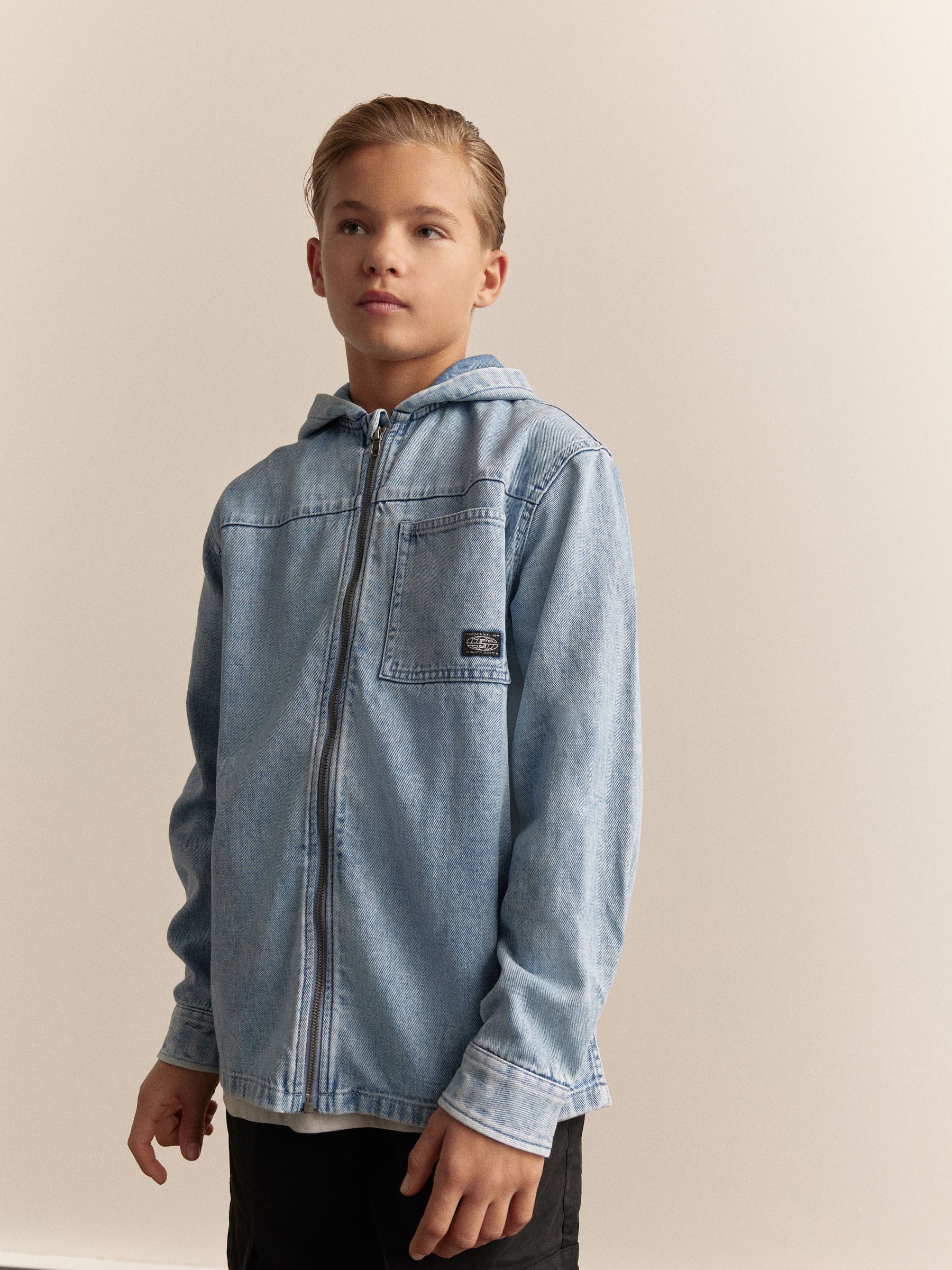 Denim met lichte wassing - Overshirt 100% Cotton Zip Through Hoodie (3-16yrs)