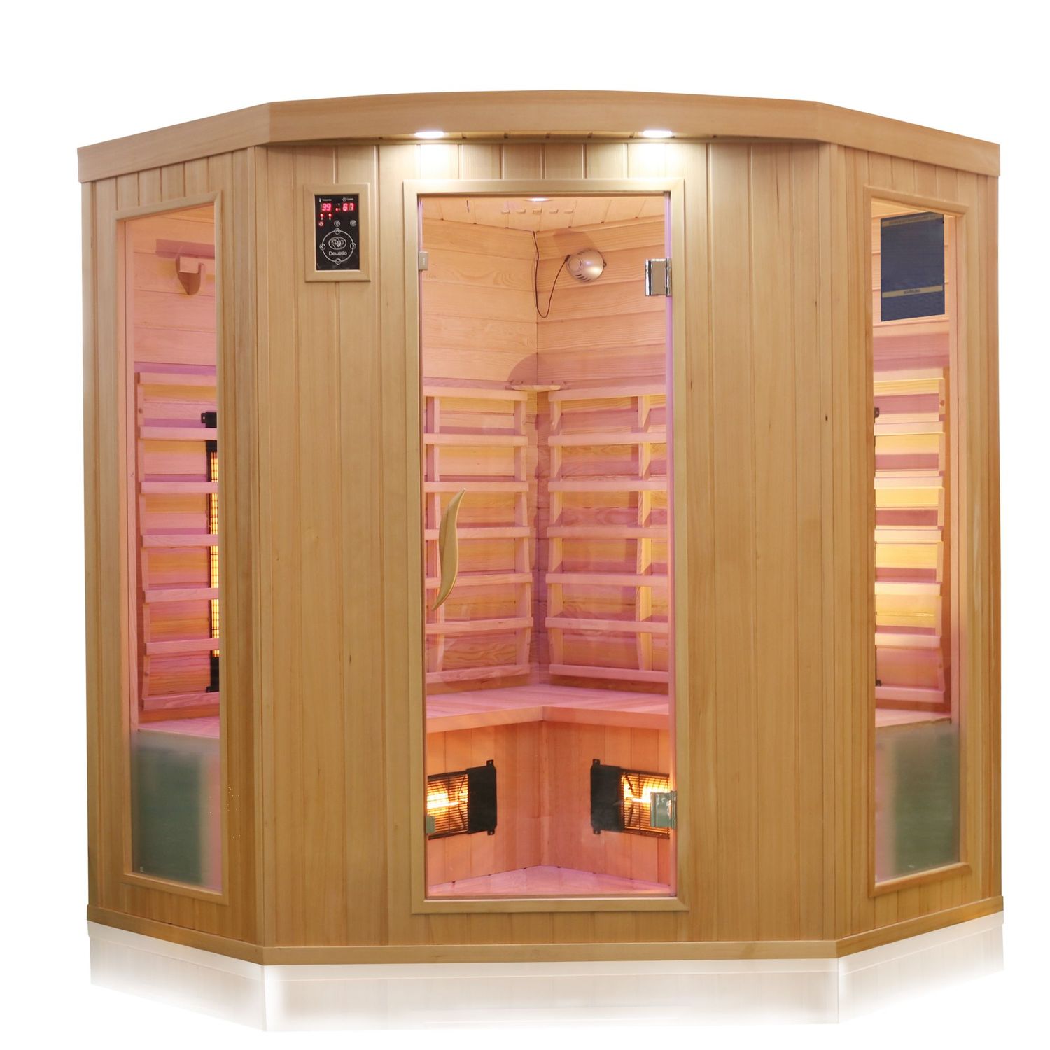 Dewello® Infrarotkabine Infrarotsauna HALEY 160cm x 160cm inkl. 8 Vollspektrumstrahler, Bodenstrahler, Radio, Farblicht