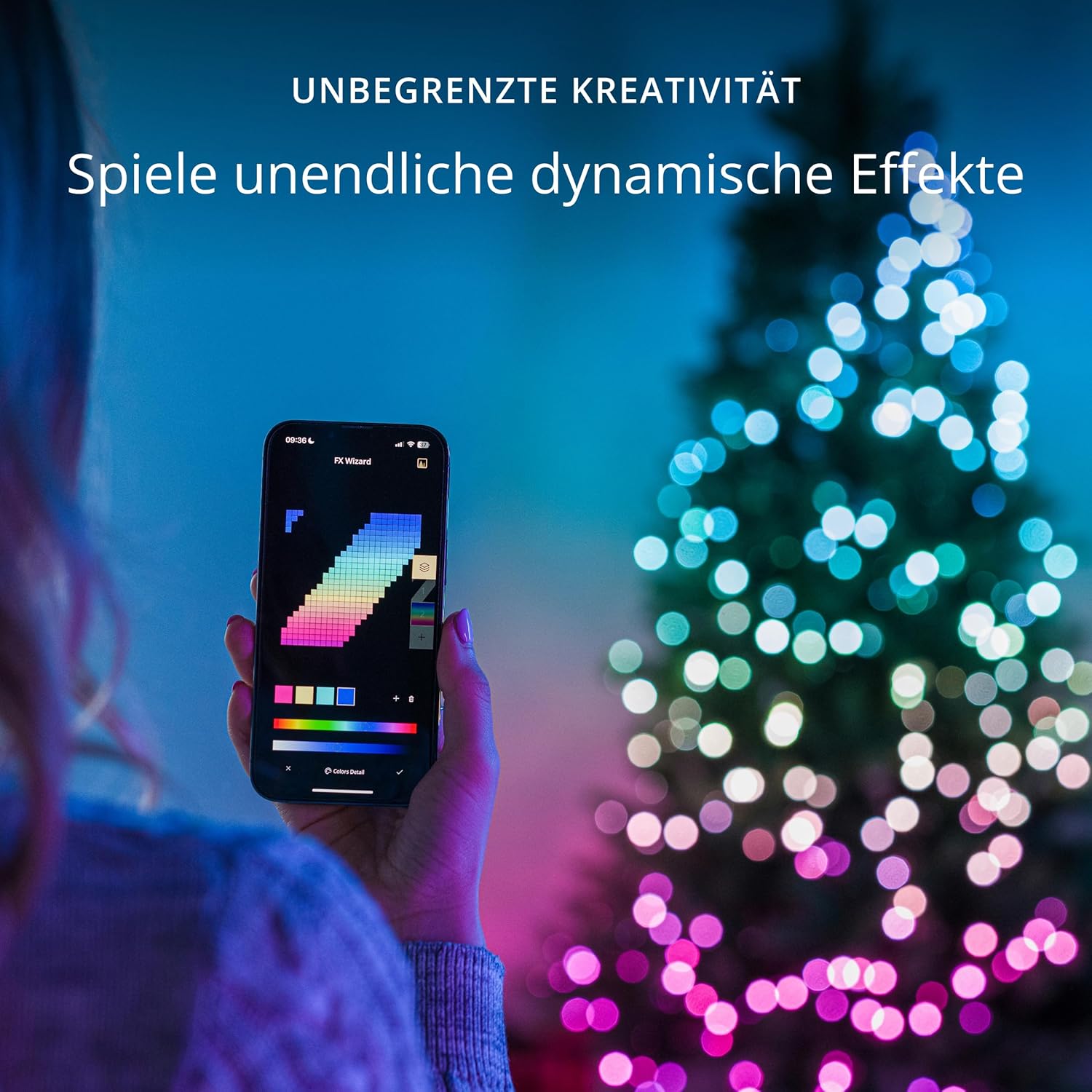 Twinkly Strings 400 LED RGB, LED-Lichterkette für Draußen und Drinnen, Smarte LED-Lichter, Kompatibel mit Alexa und Google Home, IP44, App-Steuerung, Schwarzes Kabel, 32m
