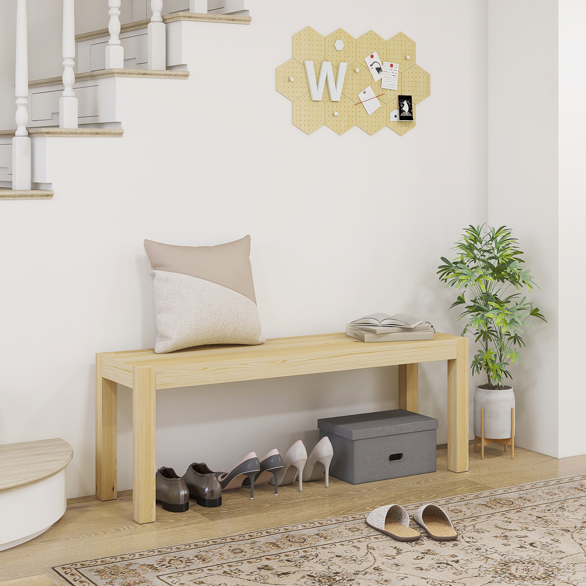 HOMCOM Sitzbank mit rutschfesten Fußpads natur 120L x 33B x 45H cm