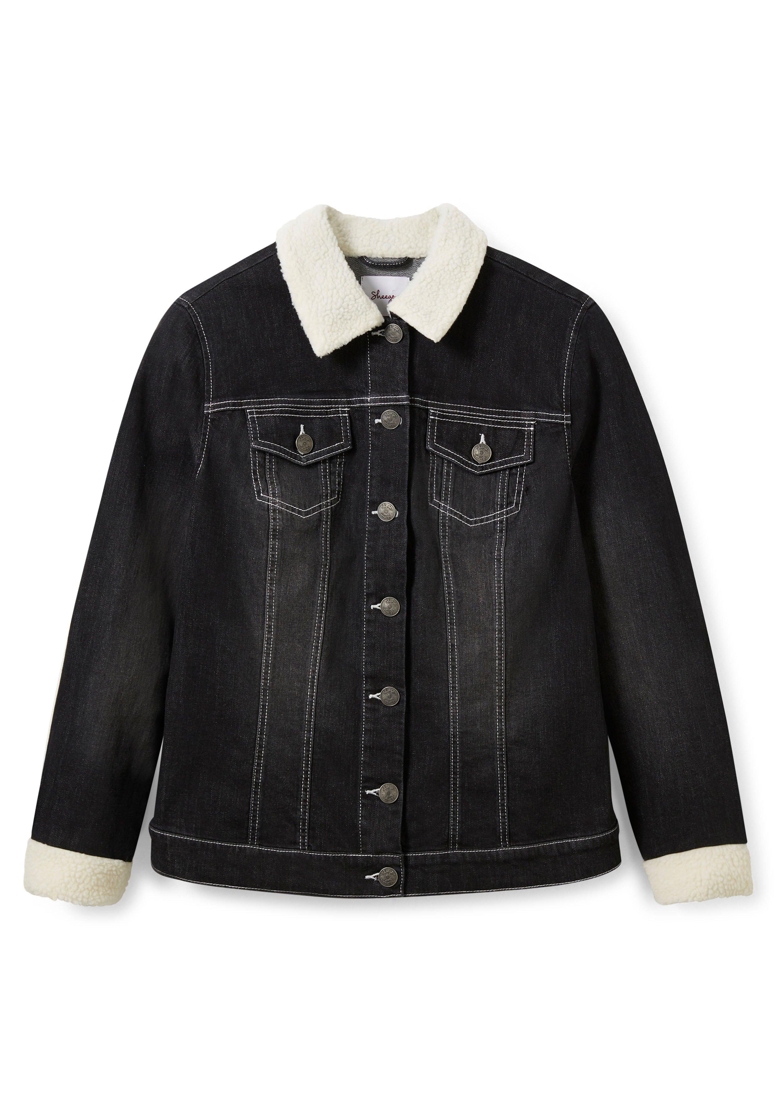 Jeansjacke mit Fellimitat an Kragen und Ärmeln