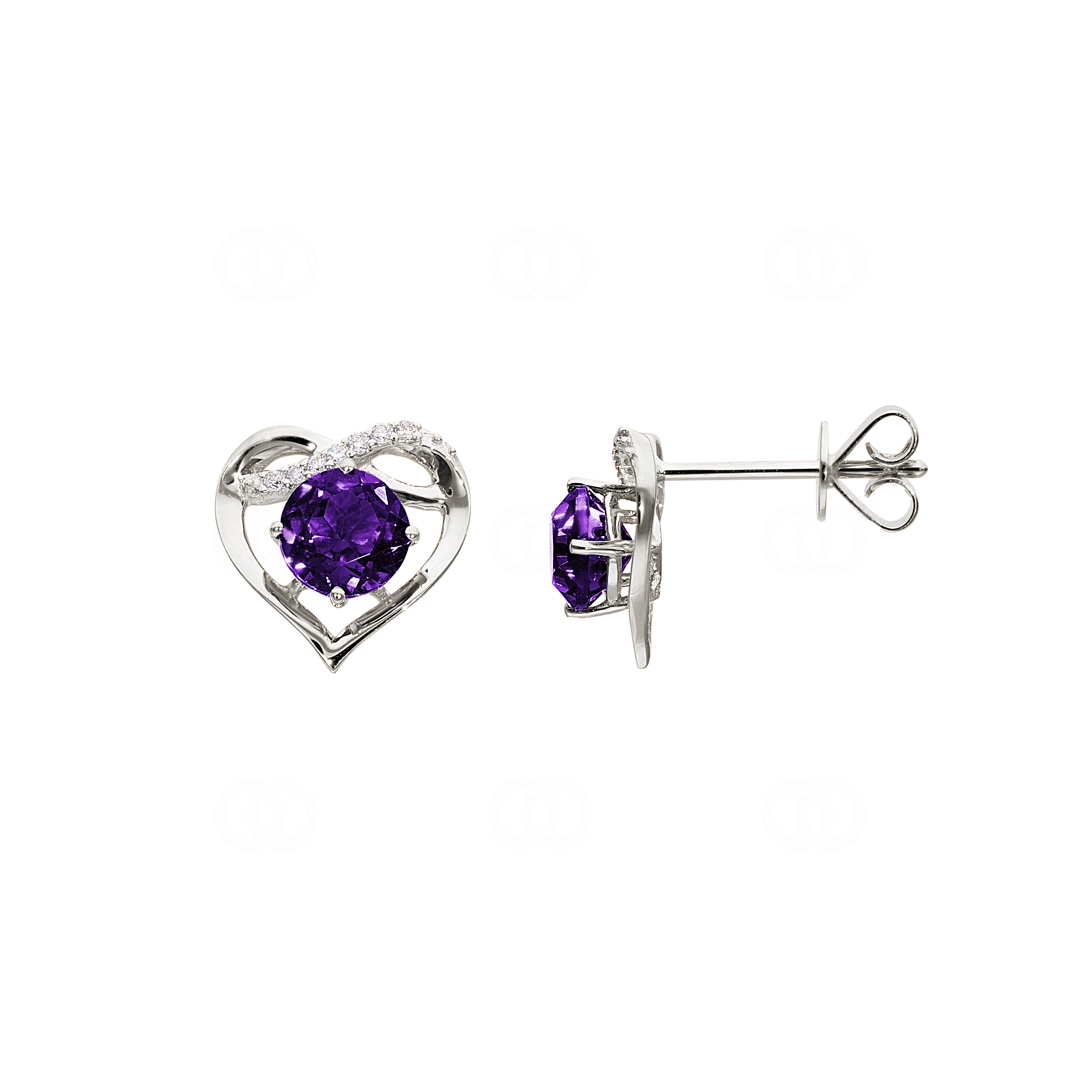 Herzohrstecker 750/18 K Weissgold mit Amethyst rund und Diamanten 0.03 ct H/si