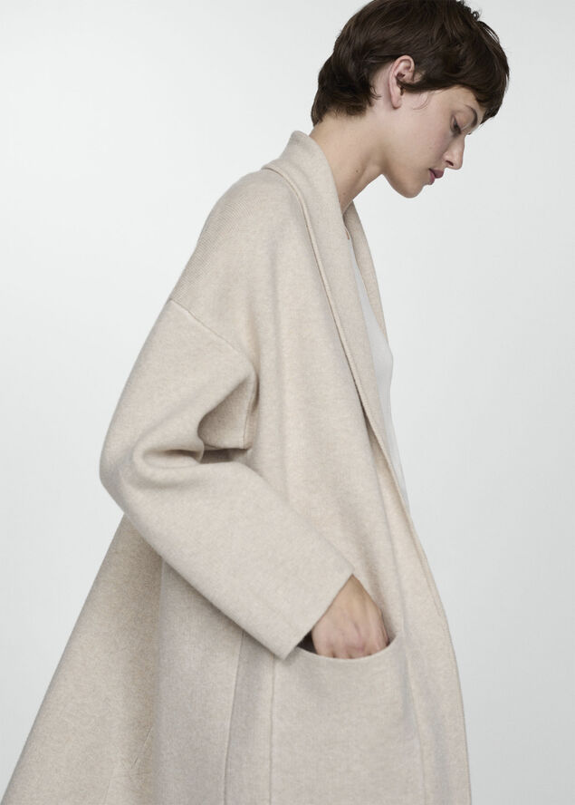 MANGO Oversized knitted coat with pockets Lt pastel grey