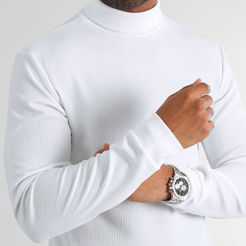 Pull Col Roulé Texturé Waffle 0402 Blanc