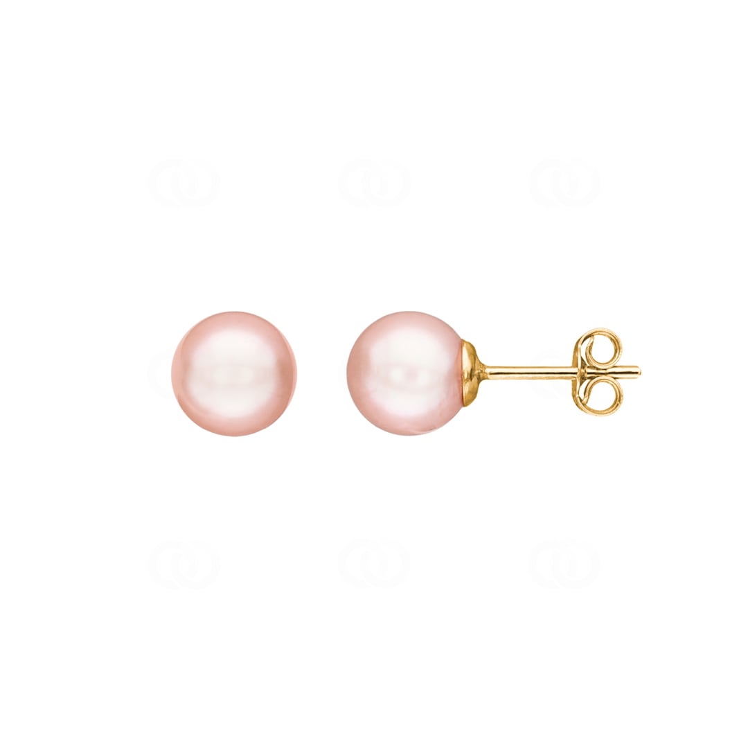 Ohrstecker 750/18 K Gelbgold mit rosa Süsswasserzuchtperle Ø 7mm