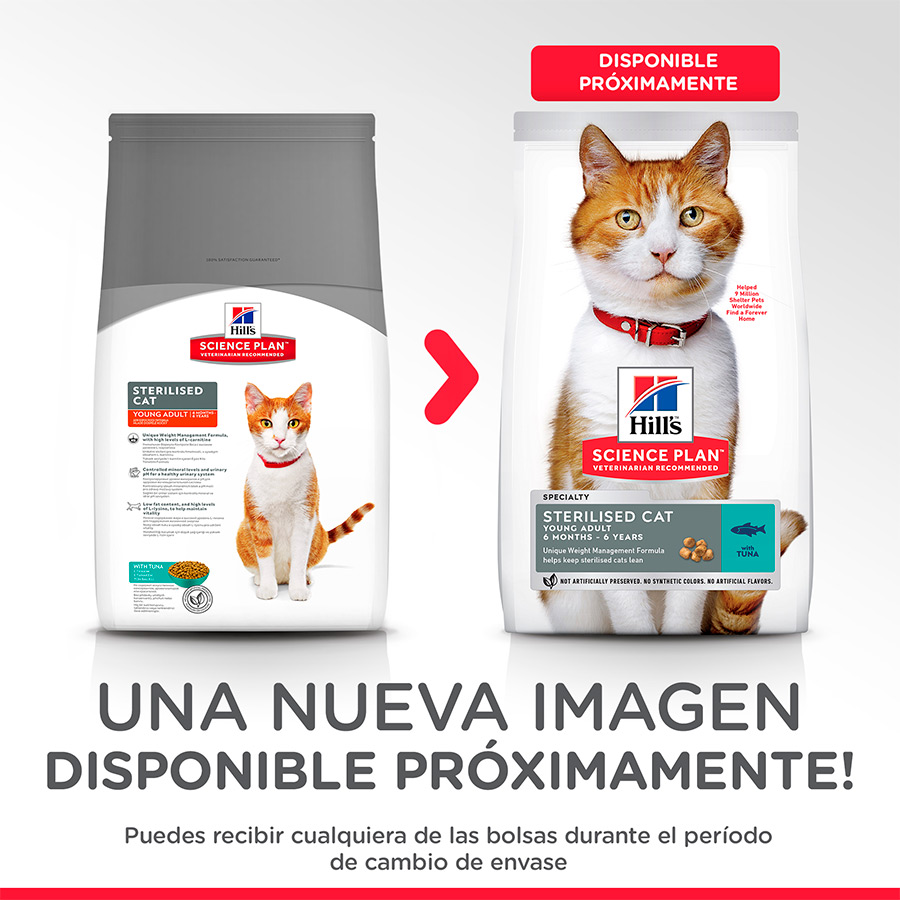 Ração para gatos Hill's Science Plan, sabor atum esterilizado para gatos jovens adultos.