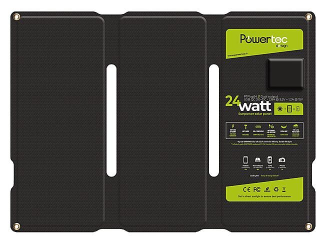 POWERTEC - PANNEAU SOLAIRE POCKET PT FLAP 24W 5V - 19V