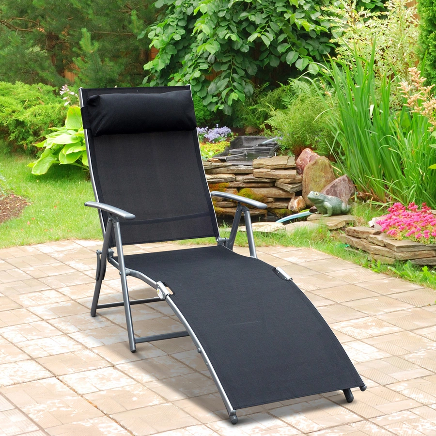 Outsunny Gartenliege mit Kissen schwarz