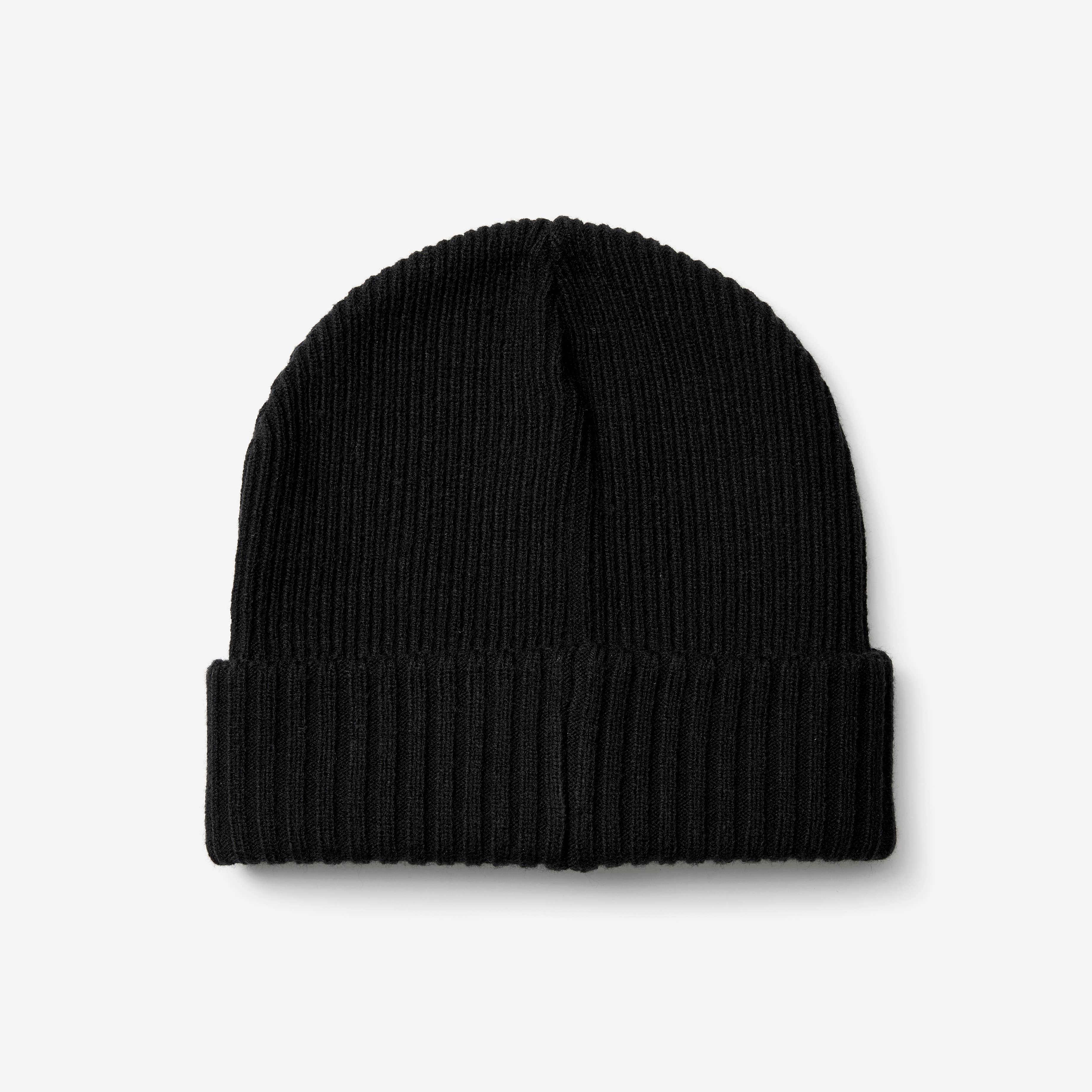 Ribbed Patch Beanie  Black
