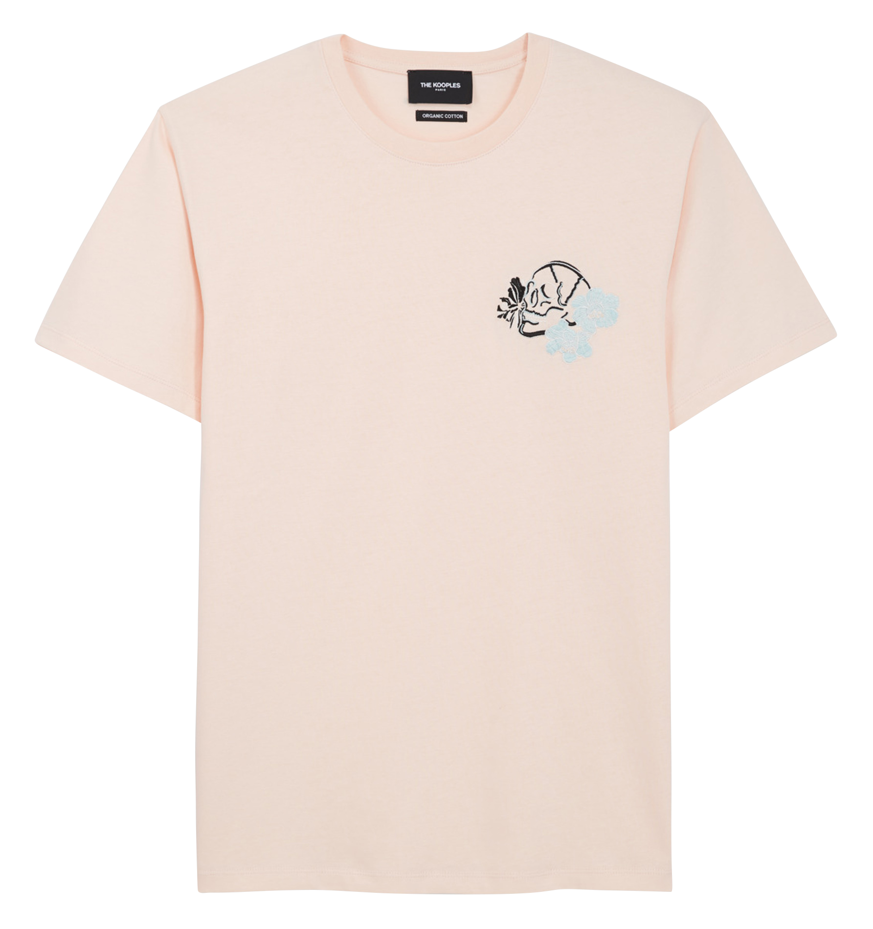 Tee-shirt col rond brodé en coton| Rose