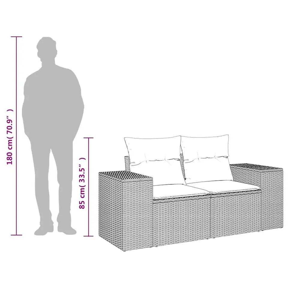 vidaXL - Tuinbank 2-zits - Zwart - Poly rattan - Met kussens