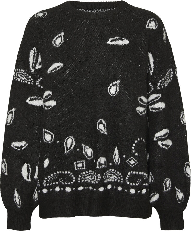 Something New SNANNI LS KNIT PULLOVER W. SCARF - Black/jacquard