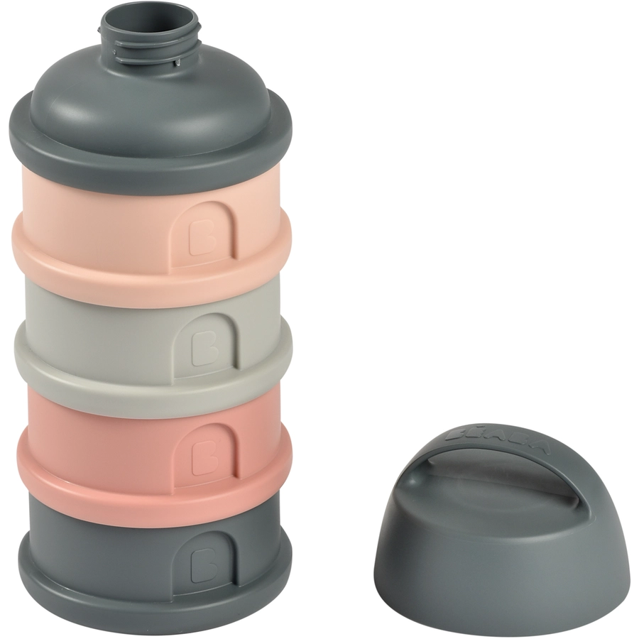 BEABA® Milchpulver-Dosierbox mit 4 stapelbaren Fächern 330 ml, Mineral graurosa