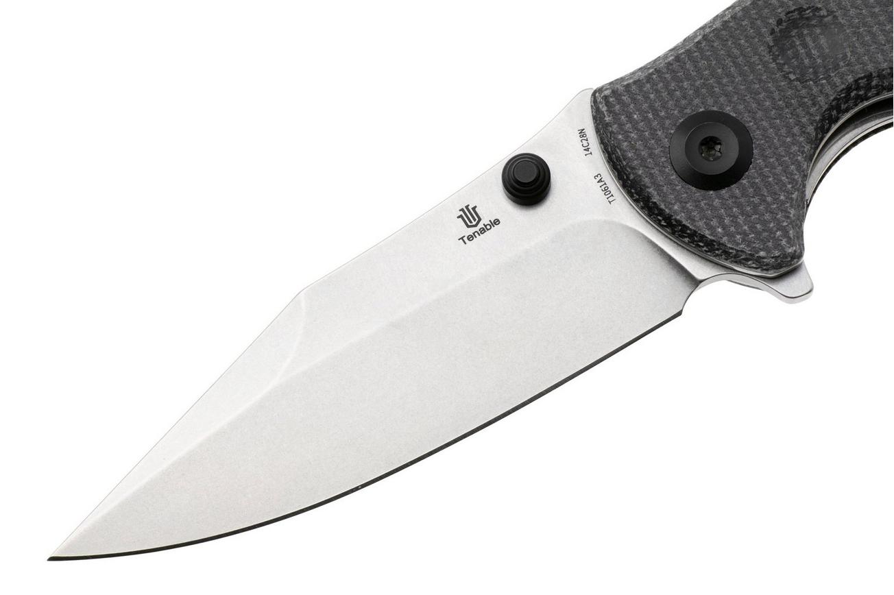 Tenable Knives Rei T1061A3 Stonewashed 14C28N, Black Micarta, zakmes, Karambit Maker design