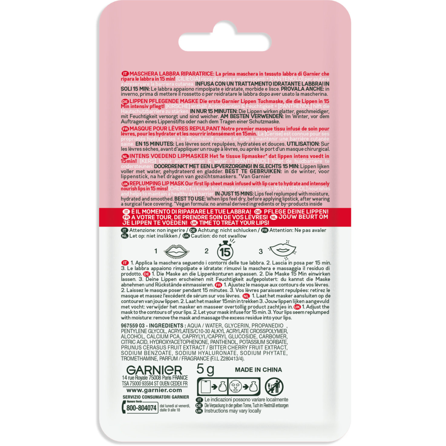 Garnier Lippentuchmaske mit Kirsche & Panthenol