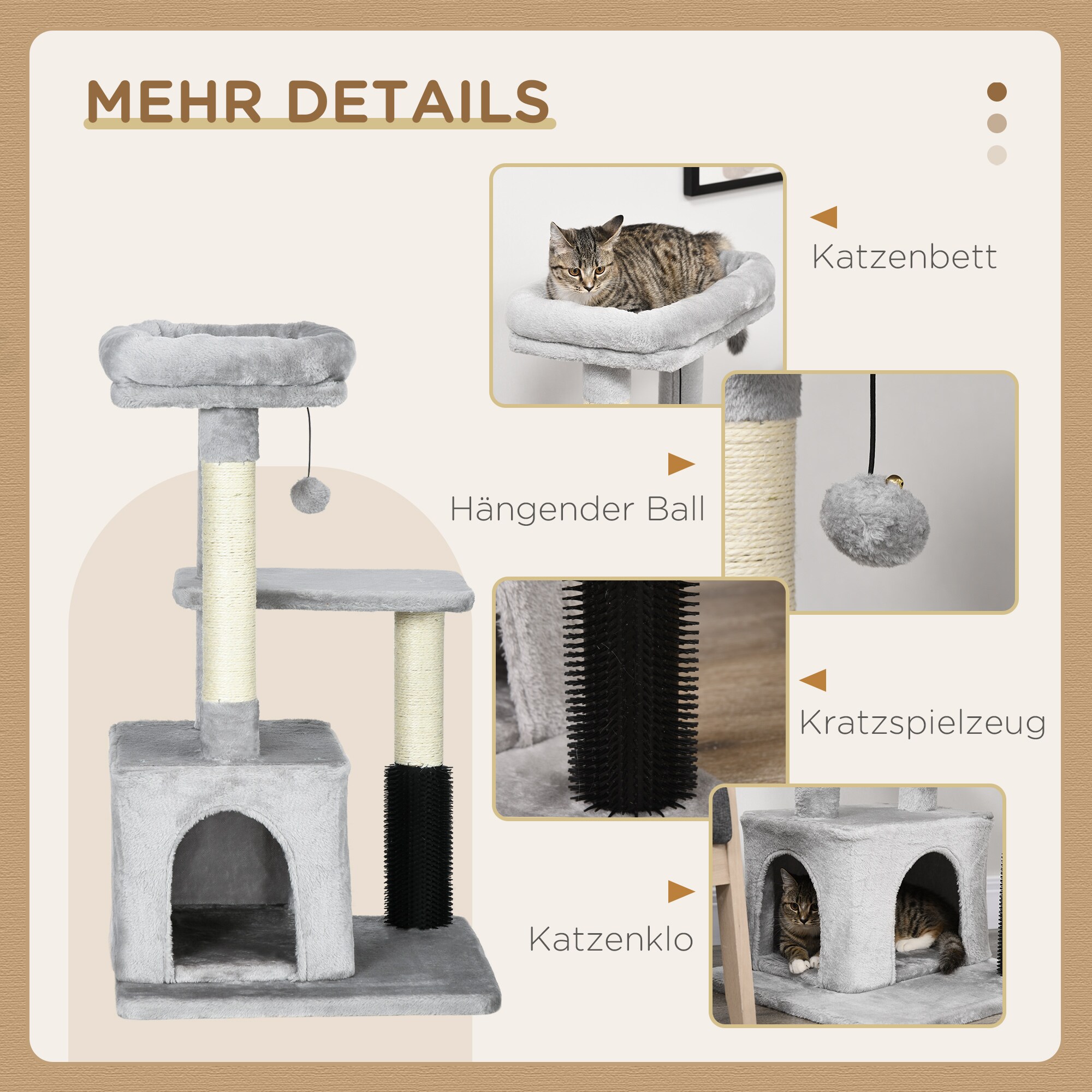 PawHut Kratzbaum mit mehrstufigem Design grau 48L x 48B x 80H cm