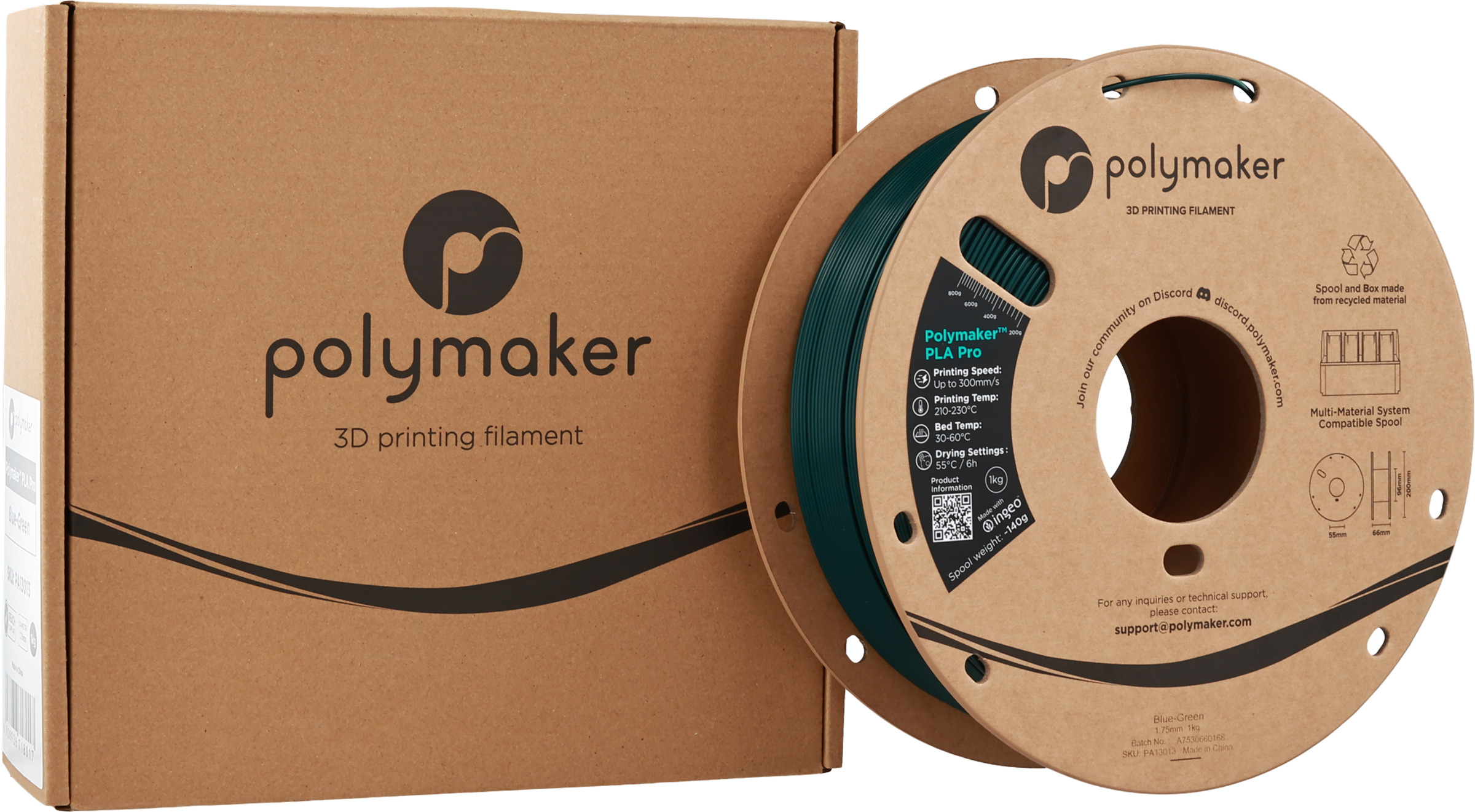 Polymaker  PLA Pro Blue-Green, 1,75 mm / 1000 g    Neue, verbesserte Formulierung: Hochleistungs-High Speed-PLA in Blue-Green