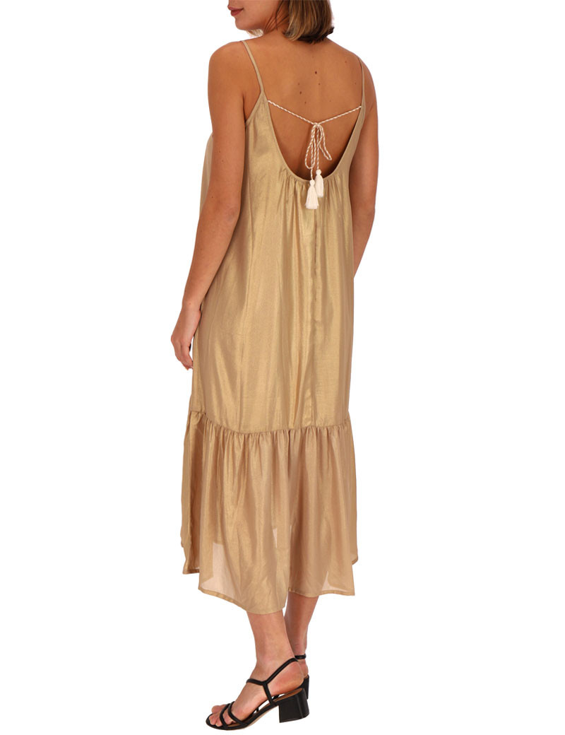 LES TROPEZIENNES PAR M.BELARBI ROBE LONGUE FINES BRETELLES LORALIE OR