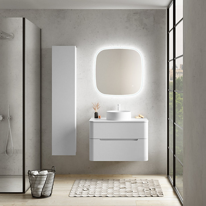 Ensemble salle de bains L. 84 cm meuble sous vasque + plan de toilette blanc mat Alba