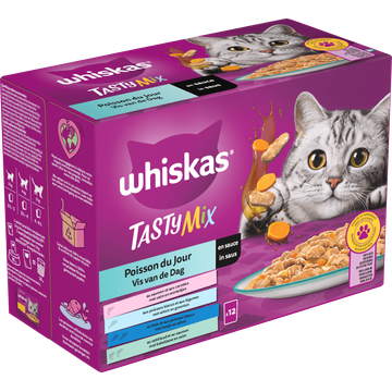 Whiskas 1+ Kattenvoer - Tasty Mix - Vis in saus - maaltijdzakjes 12x85g