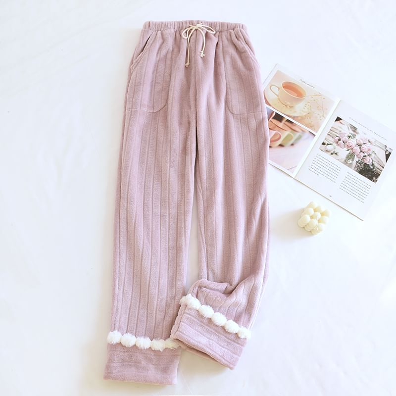 Dogini - Fleece pyjamabroek met trekkoord en pompons