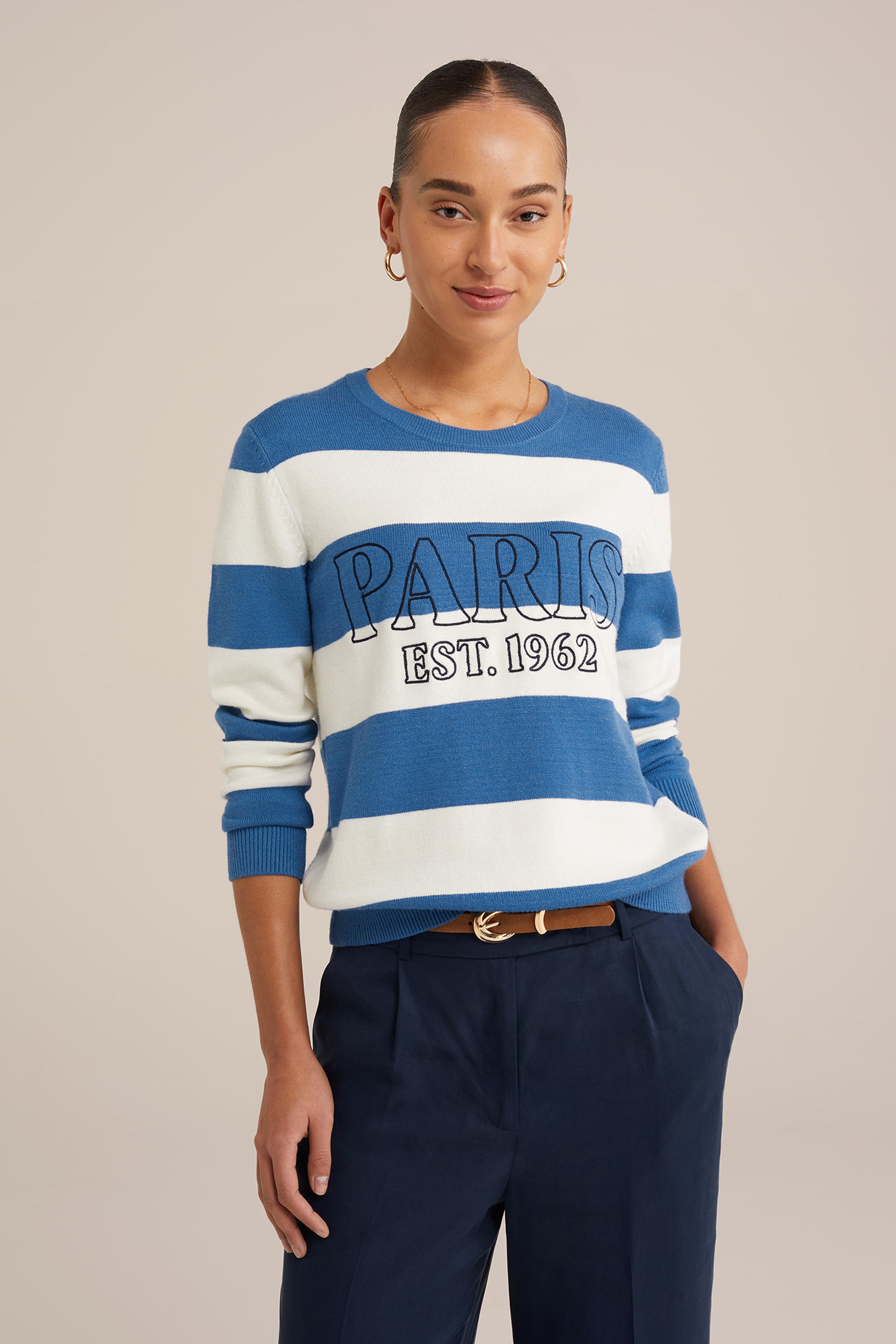 trui met dessin WE Fashion Felblauw