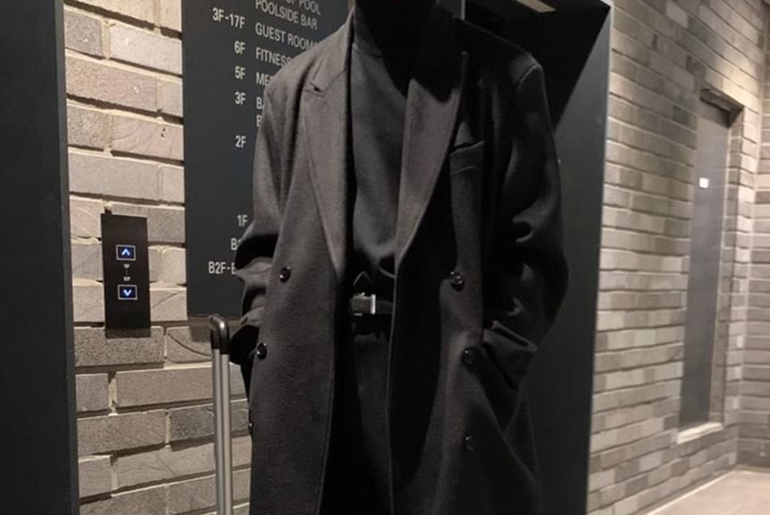 DragonRoad - Peak Lapel Plain Midi Double Breasted Coat