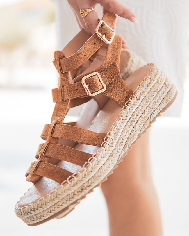 Sandale femme plateforme spartiate corde camel - Déborah