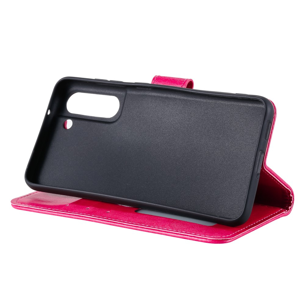 Samsung Galaxy S21 FE 5G Leder Tasche Wallet - Mandala Flowers Imprint - Rot / Pink