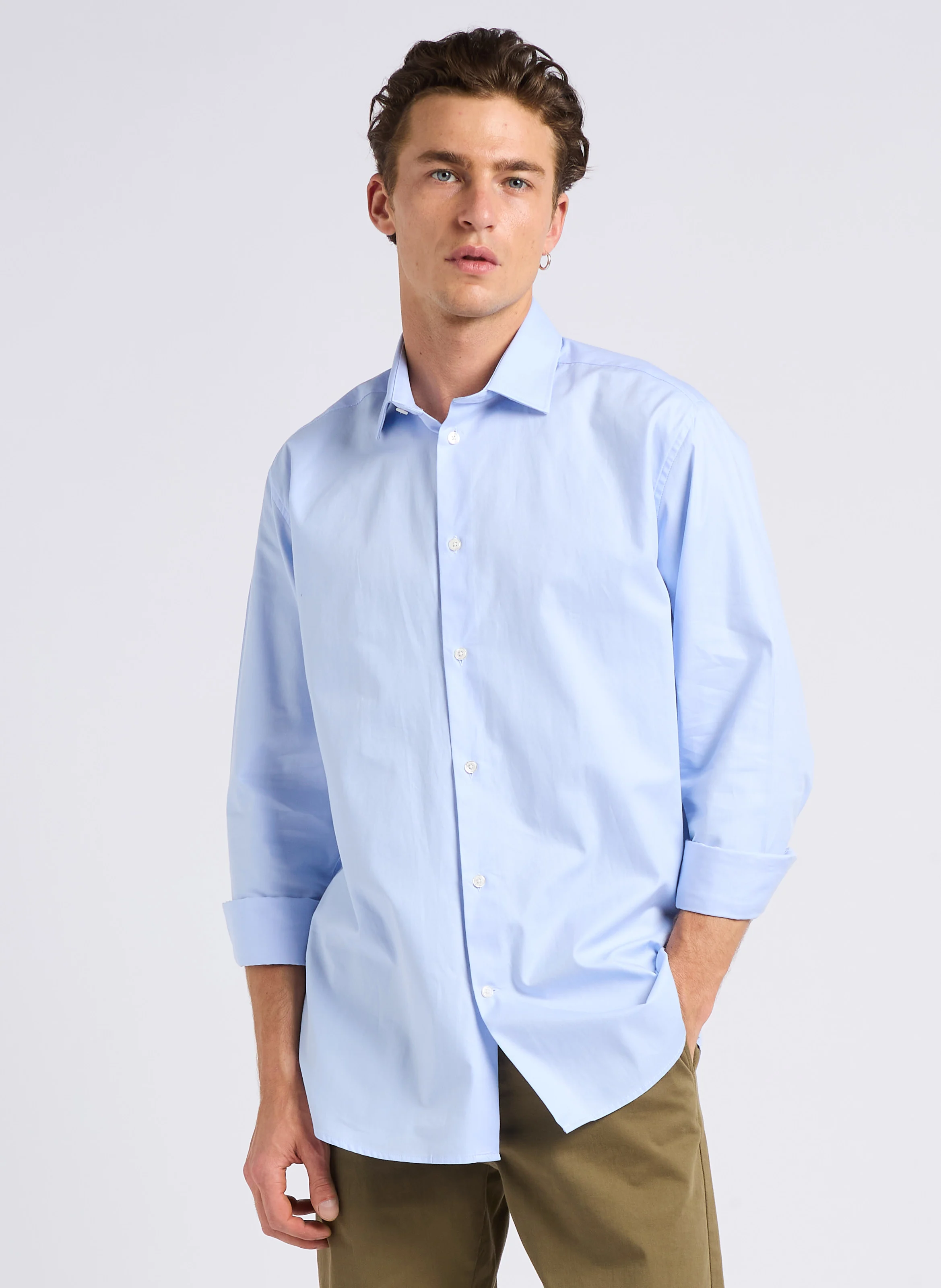 LAAVE - Chemise droite col classique en coton | Bleu