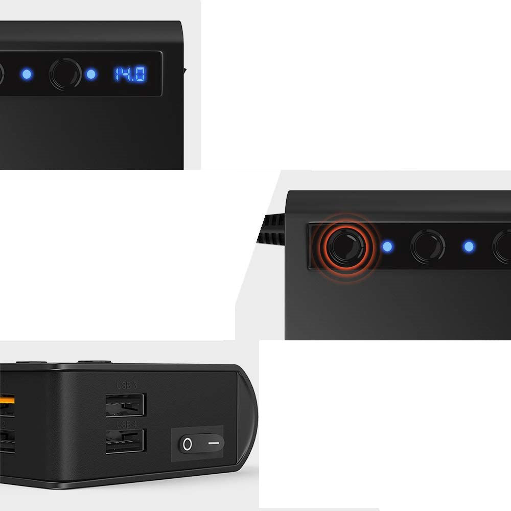 (180W) 3-fach Auto Ladegerät Switch Verteiler Schnellladeadapter für Zigarettenanzünder   4x USB Anschluss - Schwarz