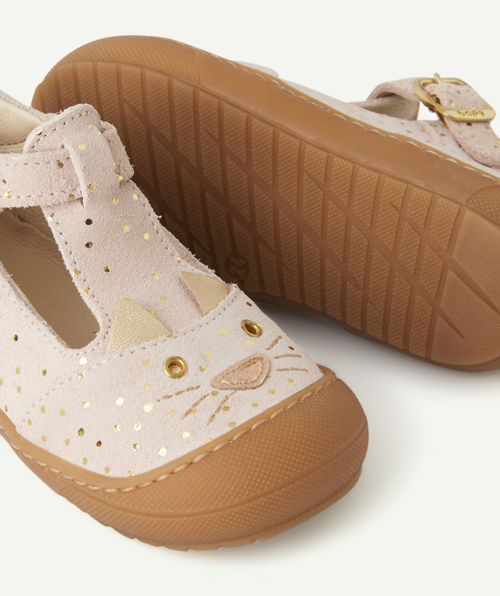 BOPYBOTTINES OUVERTES PREMIERS PAS BÉBÉ EN CUIR BEIGE AVEC POIS