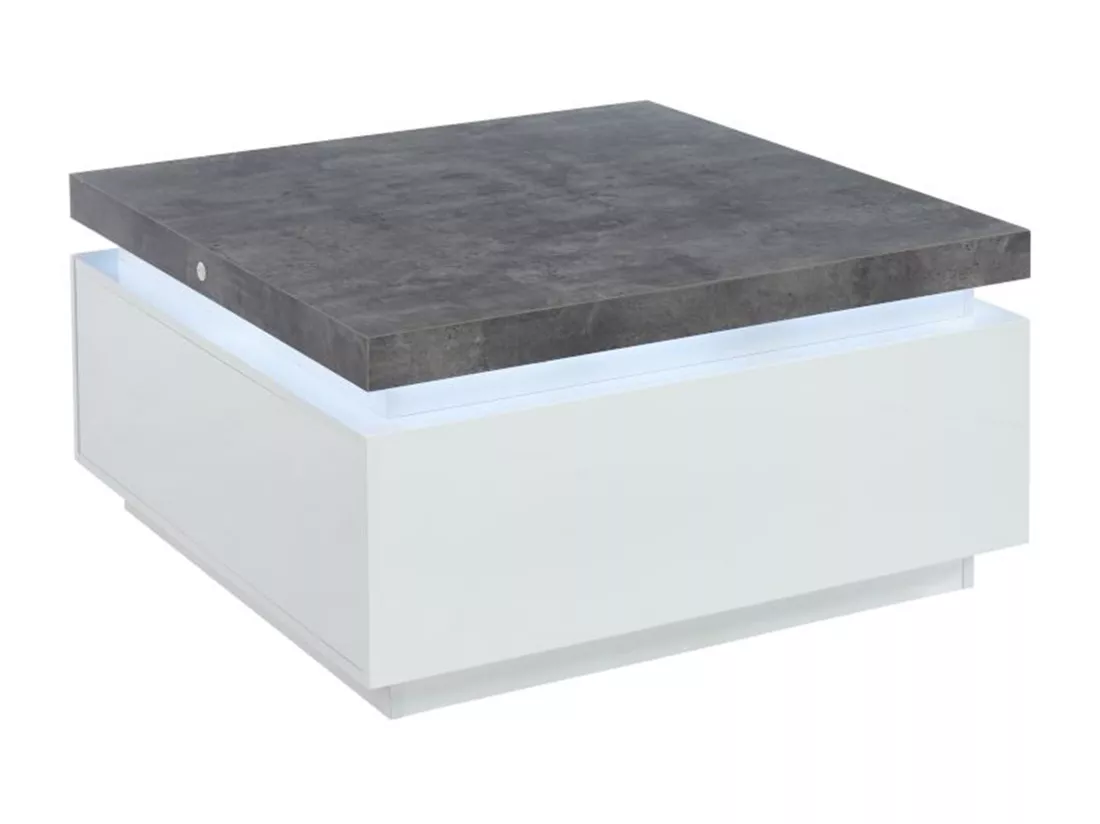 Table basse HALO II - 2 tiroirs - MDF laqué - Avec LEDs - Blanc et Béton