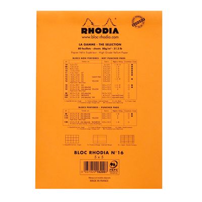 Rhodia Classic - Bloc notes - A5 - 80 pages - petits carreaux - 80g