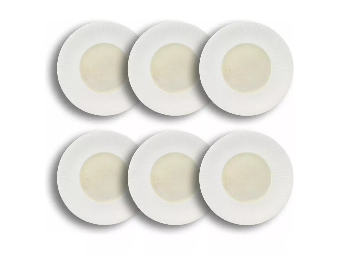 Ogo Living - Lot 6 Assiettes Creuses Urus 20cm En Porcelaine Beige Et Blanc