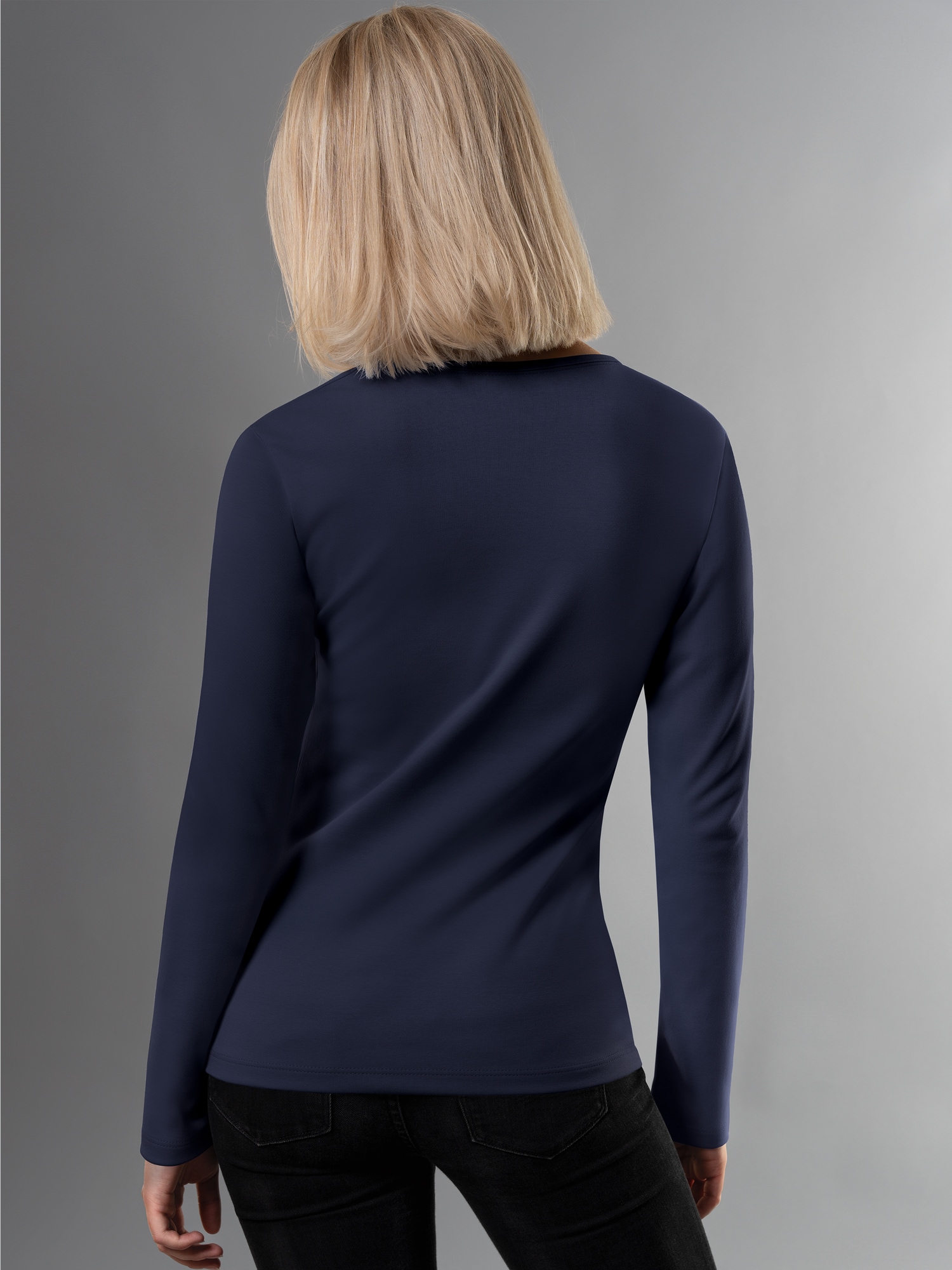 Langarmshirt mit Kristallsteinen Navy